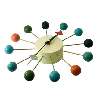 Vintage Mid Century Modern Style/ Wood Colored Balls Wall clock 24"